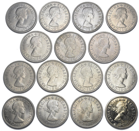 1953 - 1970 High Grade English Shillings Lot (15 Coins) - British Coins