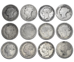 1842 - 1887 Sixpences Lot (12 Coins) - Victoria British Silver Coins