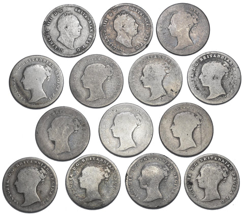 1836 - 1855 Groats Lot (14 Coins) - Victoria British Silver Coins