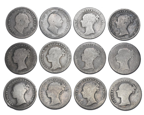 1836 - 1855 Groats Lot (12 Coins) - Victoria British Silver Coins