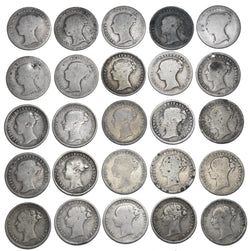 1859 - 1887 Threepences Lot (25 Coins) - Victoria British Silver Coins