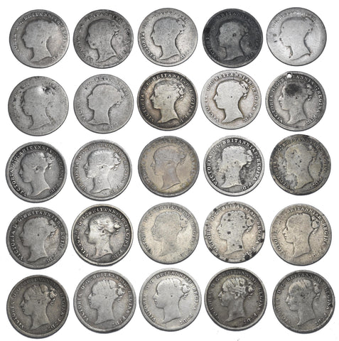 1859 - 1887 Threepences Lot (25 Coins) - Victoria British Silver Coins