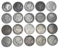 1860 - 1887 Threepences Lot (20 Coins) - Victoria British Silver Coins