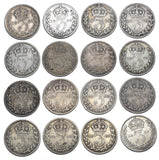 1887 - 1901 Threepences Lot (16 Coins) - Victoria British Silver Coins