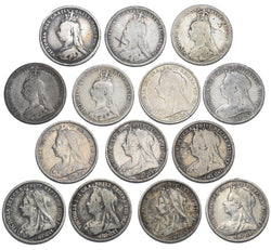 1887 - 1901 Threepences Lot (14 Coins) - Victoria British Silver Coins