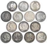 1887 - 1901 Threepences Lot (14 Coins) - Victoria British Silver Coins