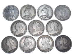 1887 - 1900 Crowns Lot (11 Coins) - Victoria British Silver Coins -All Different