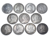 1887 - 1900 Crowns Lot (11 Coins) - Victoria British Silver Coins -All Different