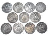 1887 - 1900 Crowns Lot (11 Coins) - Victoria British Silver Coins -All Different