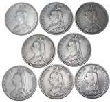 1887 - 1890 Double Florins Lot (8 Coins) - Victoria British Silver Coins