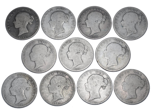 1844 - 1885 Halfcrowns Lot (11 Coins) - Victoria British Silver Coins
