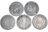 1874 - 1916 Halfcrowns Lot (5 Coins) - British Silver Coins -All Different Types