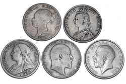 1881 - 1914 Halfcrowns Lot (5 Coins) - British Silver Coins -All Different Types
