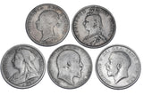 1881 - 1914 Halfcrowns Lot (5 Coins) - British Silver Coins -All Different Types