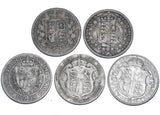 1881 - 1914 Halfcrowns Lot (5 Coins) - British Silver Coins -All Different Types