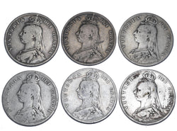 1887 - 1892 Halfcrowns Lot (6 Coins) - Victoria British Silver Coins - Date Run