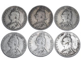 1887 - 1892 Halfcrowns Lot (6 Coins) - Victoria British Silver Coins - Date Run