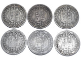 1887 - 1892 Halfcrowns Lot (6 Coins) - Victoria British Silver Coins - Date Run