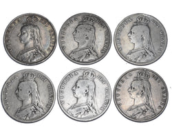 1887 - 1892 Halfcrowns Lot (6 Coins) - Victoria British Silver Coins - Date Run