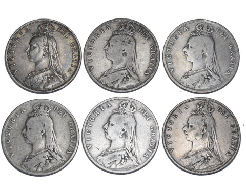 1887 - 1892 Halfcrowns Lot (6 Coins) - Victoria British Silver Coins - Date Run