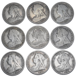 1893 - 1901 Halfcrowns Lot (9 Coins) - Victoria British Silver Coins - Date Run