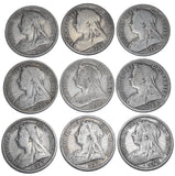 1893 - 1901 Halfcrowns Lot (9 Coins) - Victoria British Silver Coins - Date Run