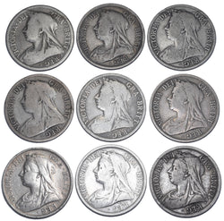 1893 - 1901 Halfcrowns Lot (9 Coins) - Victoria British Silver Coins - Date Run