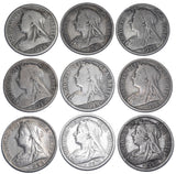 1893 - 1901 Halfcrowns Lot (9 Coins) - Victoria British Silver Coins - Date Run
