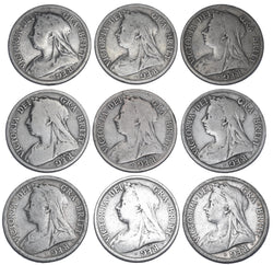 1893 - 1901 Halfcrowns Lot (9 Coins) - Victoria British Silver Coins - Date Run