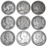 1893 - 1901 Halfcrowns Lot (9 Coins) - Victoria British Silver Coins - Date Run