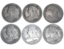 1896 - 1901 Halfcrowns Lot (6 Coins) - Victoria British Silver Coins - Date Run