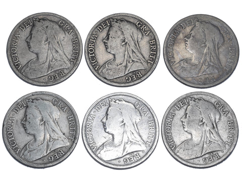 1896 - 1901 Halfcrowns Lot (6 Coins) - Victoria British Silver Coins - Date Run