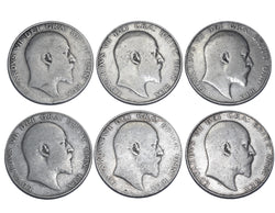 1902 - 1910 Halfcrowns Lot (6 Coins) - Edward VII British Silver Coins