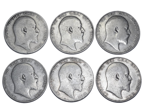 1902 - 1910 Halfcrowns Lot (6 Coins) - Edward VII British Silver Coins