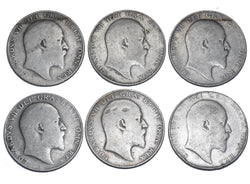 1902 - 1910 Halfcrowns Lot (6 Coins) - Edward VII British Silver Coins