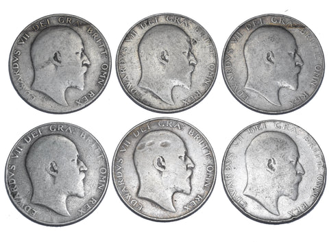 1902 - 1910 Halfcrowns Lot (6 Coins) - Edward VII British Silver Coins