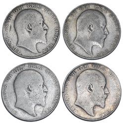 1906 - 1909 Halfcrowns Lot (4 Coins) - Edward VII British Silver Coins -Date Run