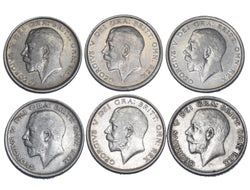 1914 - 1919 Halfcrowns Lot (6 Coins) - George V British Silver Coins - Date Run