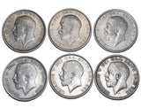 1914 - 1919 Halfcrowns Lot (6 Coins) - George V British Silver Coins - Date Run