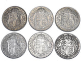 1914 - 1919 Halfcrowns Lot (6 Coins) - George V British Silver Coins - Date Run