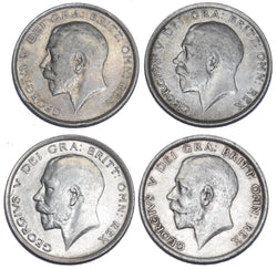 1914 - 1918 Halfcrowns Lot (4 Coins) - George V British Silver Coins