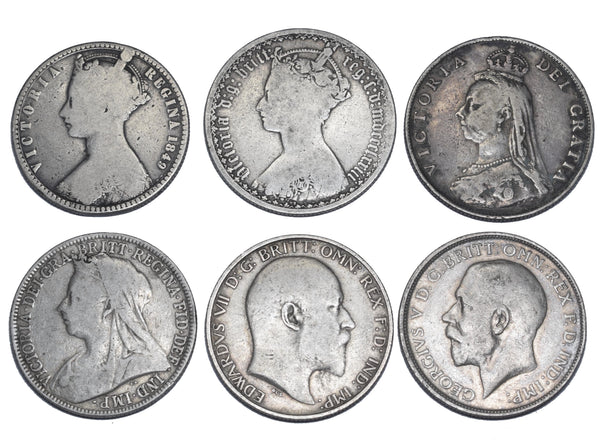1849 - 1916 Florins Lot (6 Coins) - British Silver Coins - All Different Types