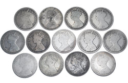 1853 - 1887 Gothic Florins Lot (13 Coins) - Victoria British Silver Coins