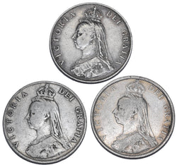1887 - 1889 Florins Lot (3 Coins) - Victoria British Silver Coins - Date Run