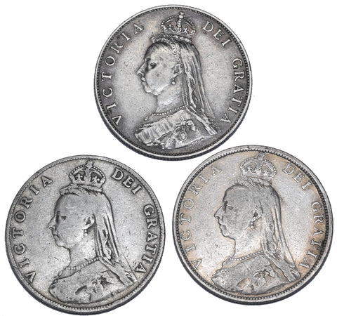 1887 - 1889 Florins Lot (3 Coins) - Victoria British Silver Coins - Date Run