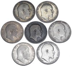 1902 - 1910 Florins Lot (7 Coins) - Edward VII British Silver Coins