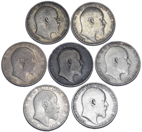 1902 - 1910 Florins Lot (7 Coins) - Edward VII British Silver Coins