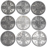 1911 - 1919 Florins Lot (9 Coins) - George V British Silver Coins - Date Run
