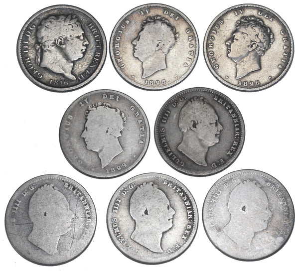 1816 - 1837 Shillings Lot (8 Coins) - British Silver Coins
