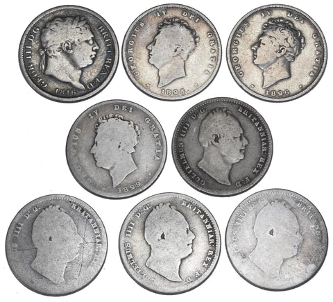 1816 - 1837 Shillings Lot (8 Coins) - British Silver Coins